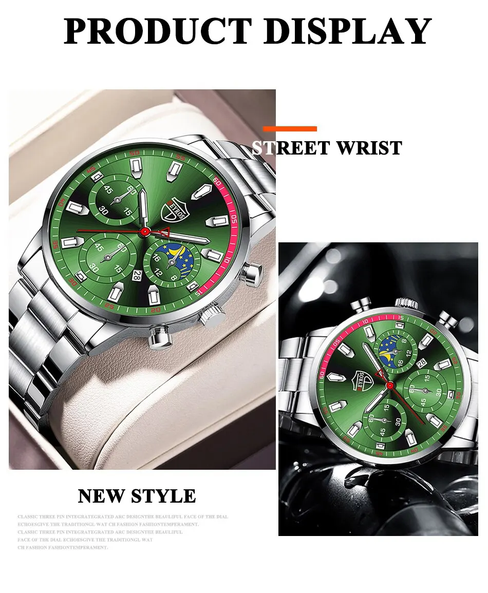 Fashion Mens Stainless Steel Watches Luxury Men Sports Quartz Wrist Watch Calendar Luminous Clock Male Business Casual Watch