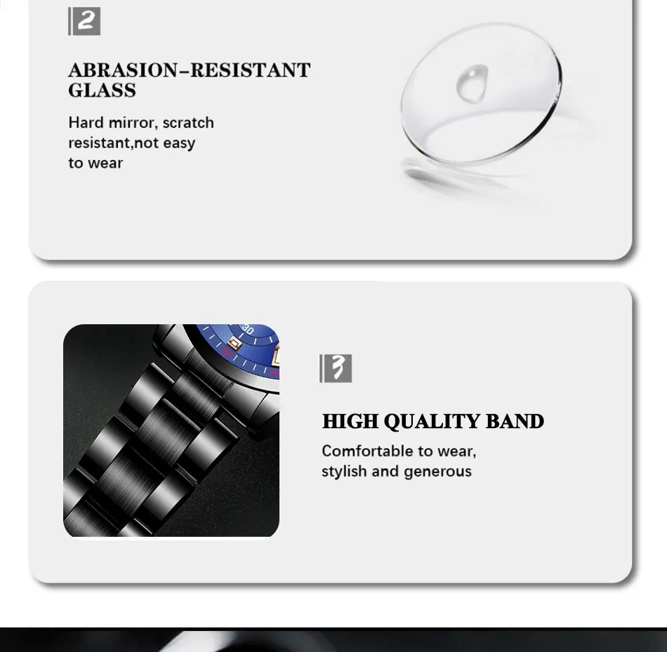 Fashion Mens Stainless Steel Watches Luxury Men Sports Quartz Wrist Watch Calendar Luminous Clock Male Business Casual Watch
