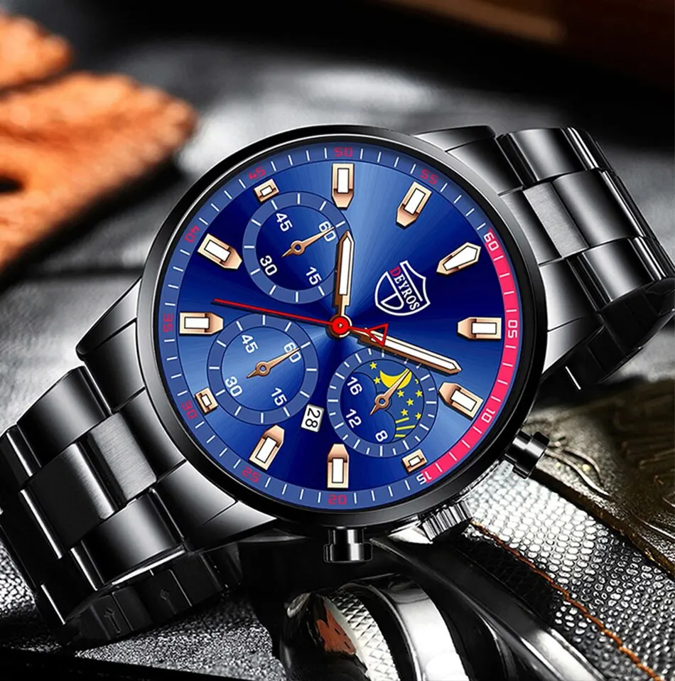 Fashion Mens Stainless Steel Watches Luxury Men Sports Quartz Wrist Watch Calendar Luminous Clock Male Business Casual Watch