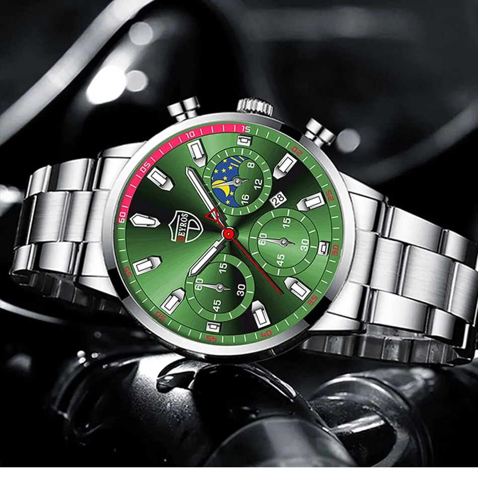 Fashion Mens Stainless Steel Watches Luxury Men Sports Quartz Wrist Watch Calendar Luminous Clock Male Business Casual Watch