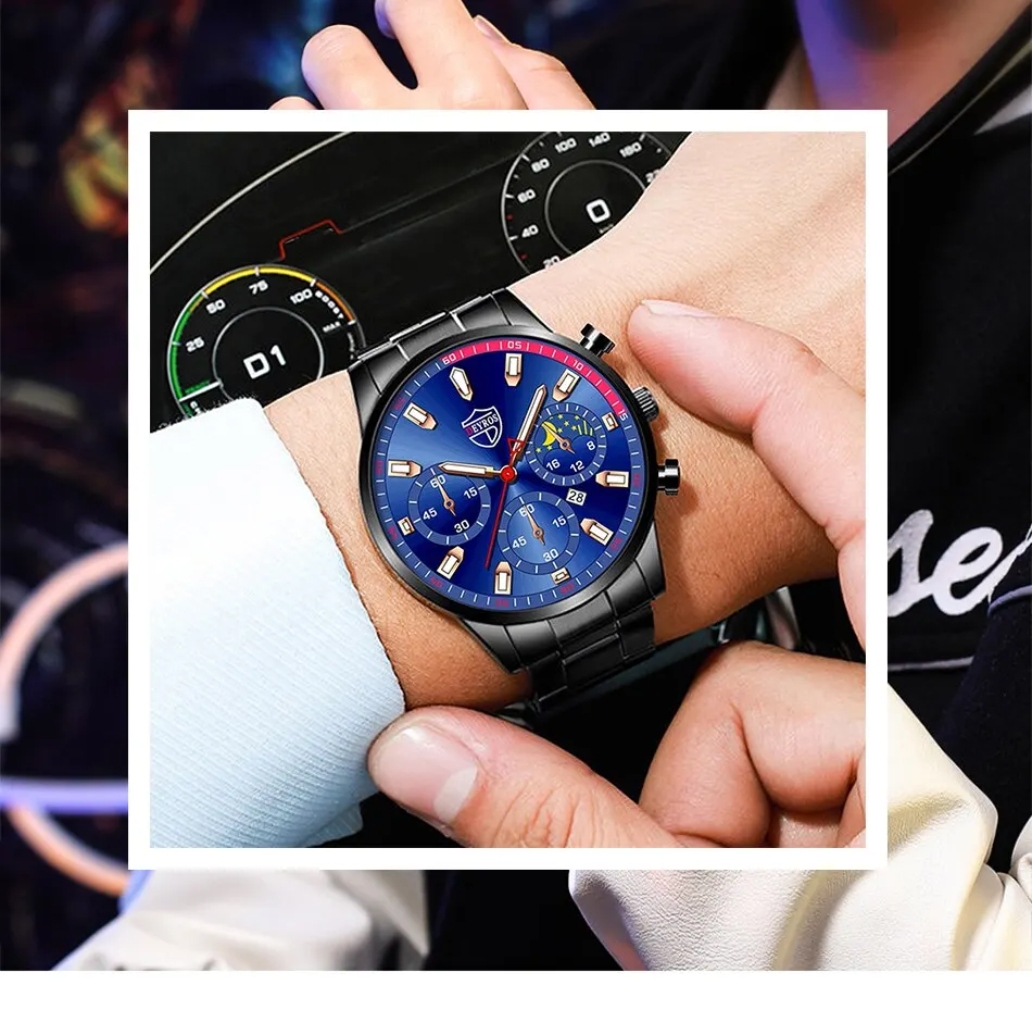 Fashion Mens Stainless Steel Watches Luxury Men Sports Quartz Wrist Watch Calendar Luminous Clock Male Business Casual Watch