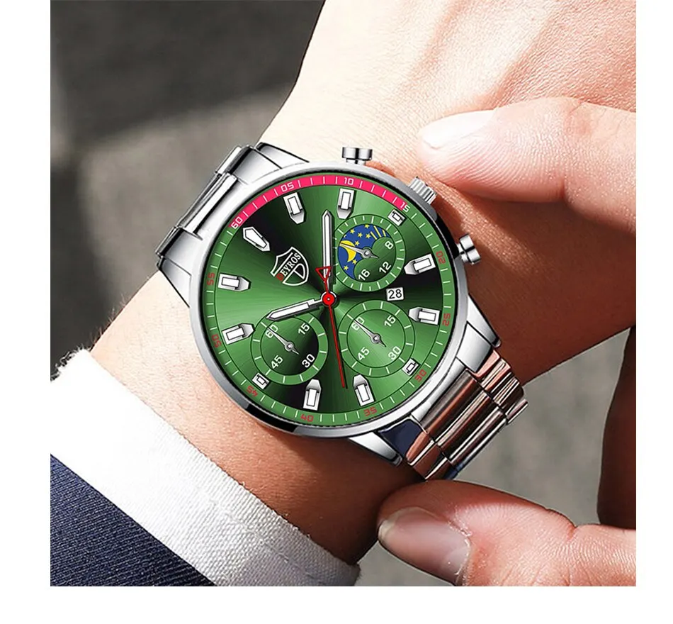 Fashion Mens Stainless Steel Watches Luxury Men Sports Quartz Wrist Watch Calendar Luminous Clock Male Business Casual Watch