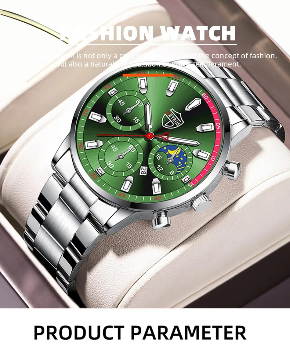Fashion Mens Stainless Steel Watches Luxury Men Sports Quartz Wrist Watch Calendar Luminous Clock Male Business Casual Watch