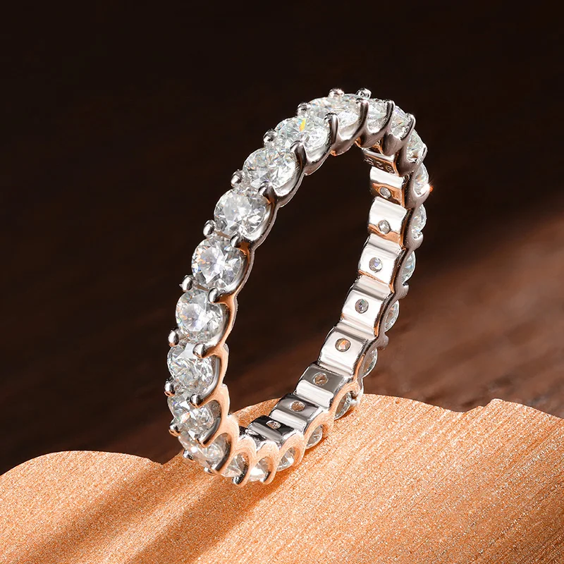 KNOBSPIN D VVS1 All Moissanite Rings for Women Man Engagement Wedding Eternity Band with GRA S925 Silver Plated 18k Gold Ring