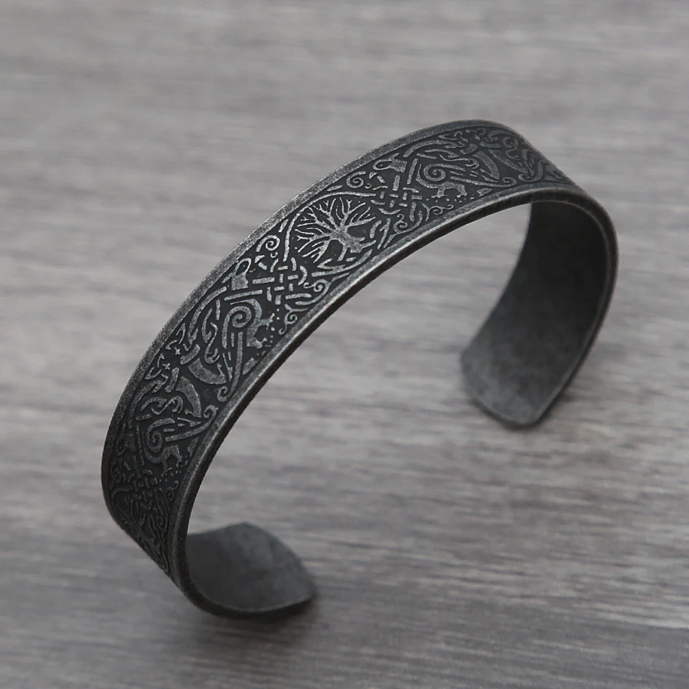 Punk Retro Nordic Viking Rune Bracelet for Men Women Stainless Steel Tree of Life Bracelet Fashion Amulet Jewelry Gift Wholesale