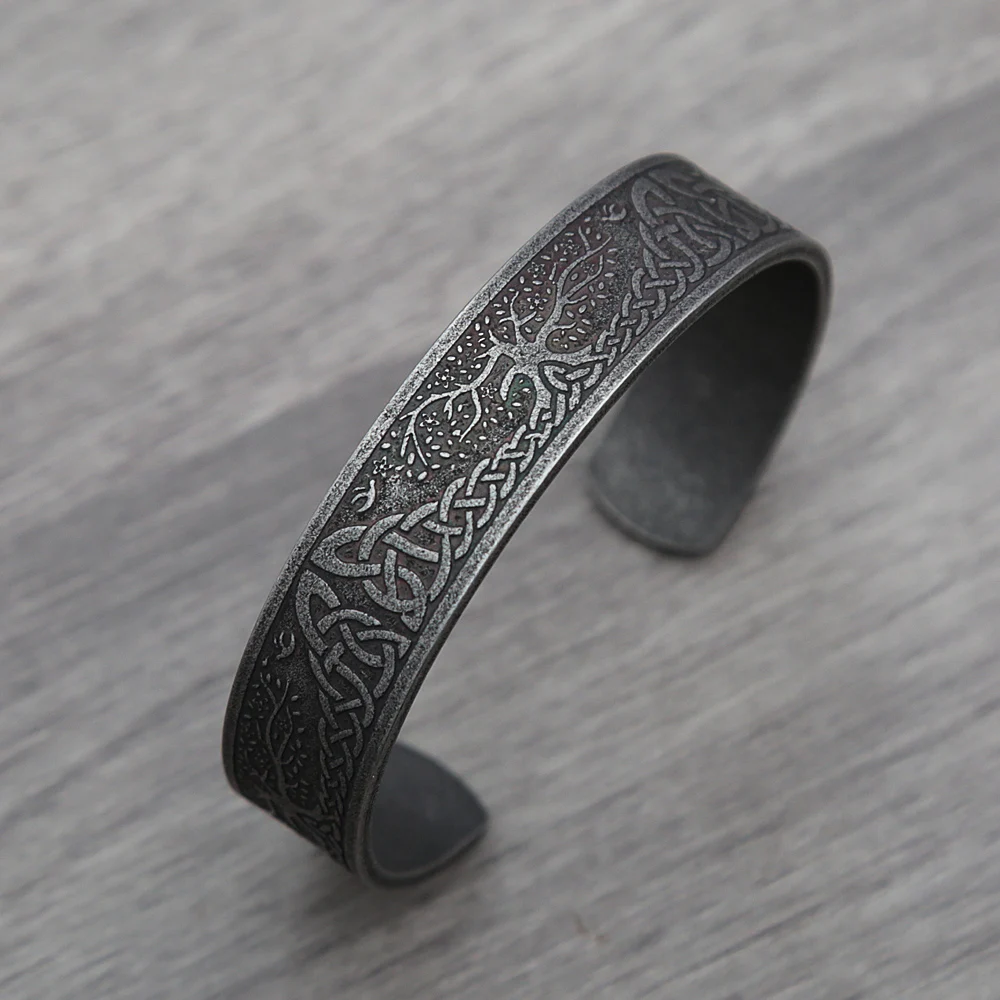 Punk Retro Nordic Viking Rune Bracelet for Men Women Stainless Steel Tree of Life Bracelet Fashion Amulet Jewelry Gift Wholesale