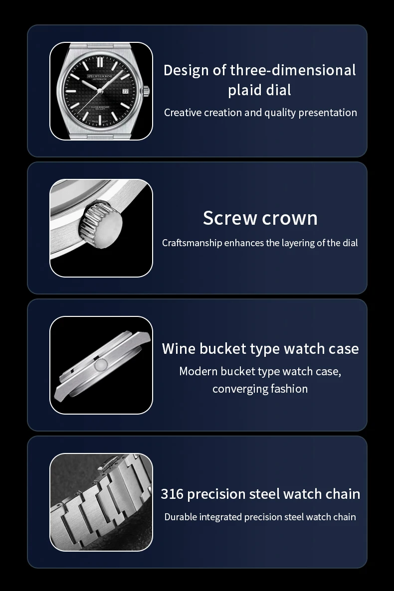 SPECHT&SOHNE New 37MM Men's Watches Luxury Automatic Watch For Men Rose Gold Stainless Steel Mechanical Wristwatch Waterproof