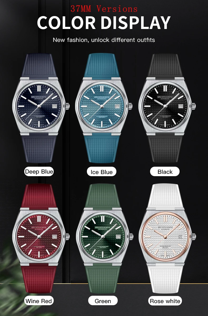 SPECHT&SOHNE New 37MM Men's Watches Luxury Automatic Watch For Men Rose Gold Stainless Steel Mechanical Wristwatch Waterproof
