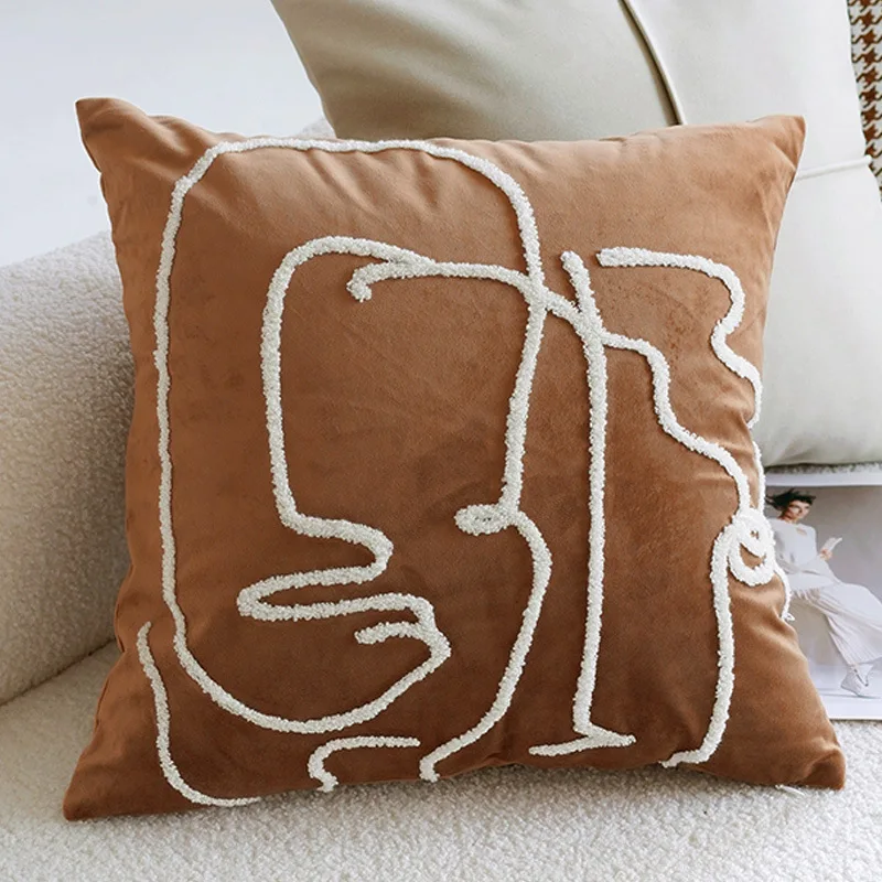 45x45CM Brown Vintage Nordic Throw Pillow Cover Cream Light luxury Sofa Cushion Waist Cover Simple Decorative Pillowcase