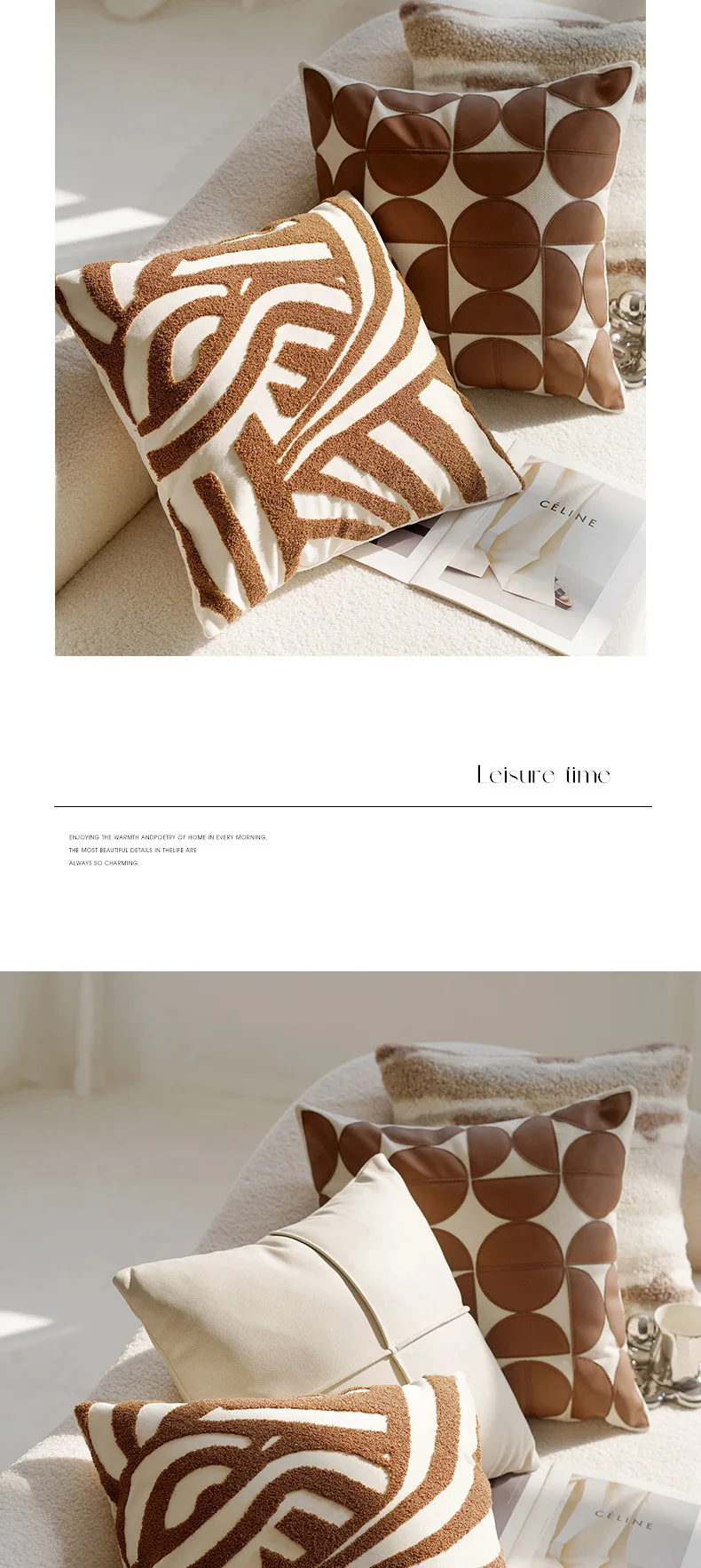 45x45CM Brown Vintage Nordic Throw Pillow Cover Cream Light luxury Sofa Cushion Waist Cover Simple Decorative Pillowcase