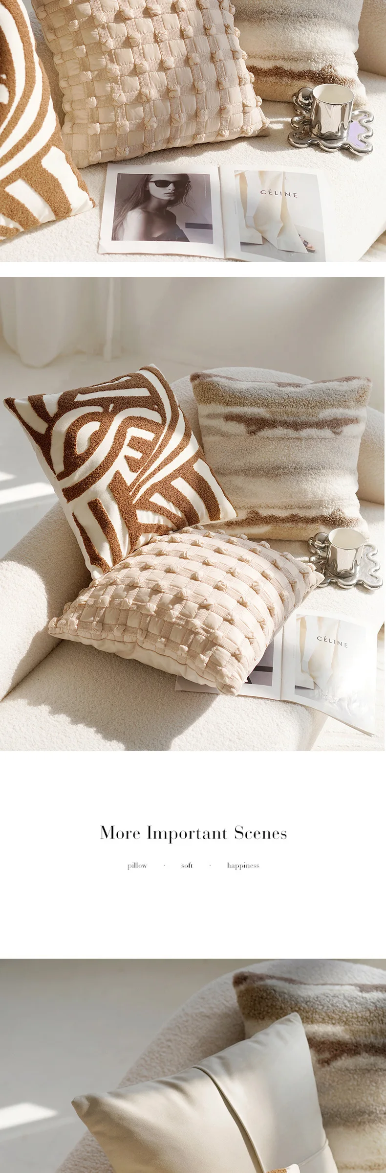 45x45CM Brown Vintage Nordic Throw Pillow Cover Cream Light luxury Sofa Cushion Waist Cover Simple Decorative Pillowcase