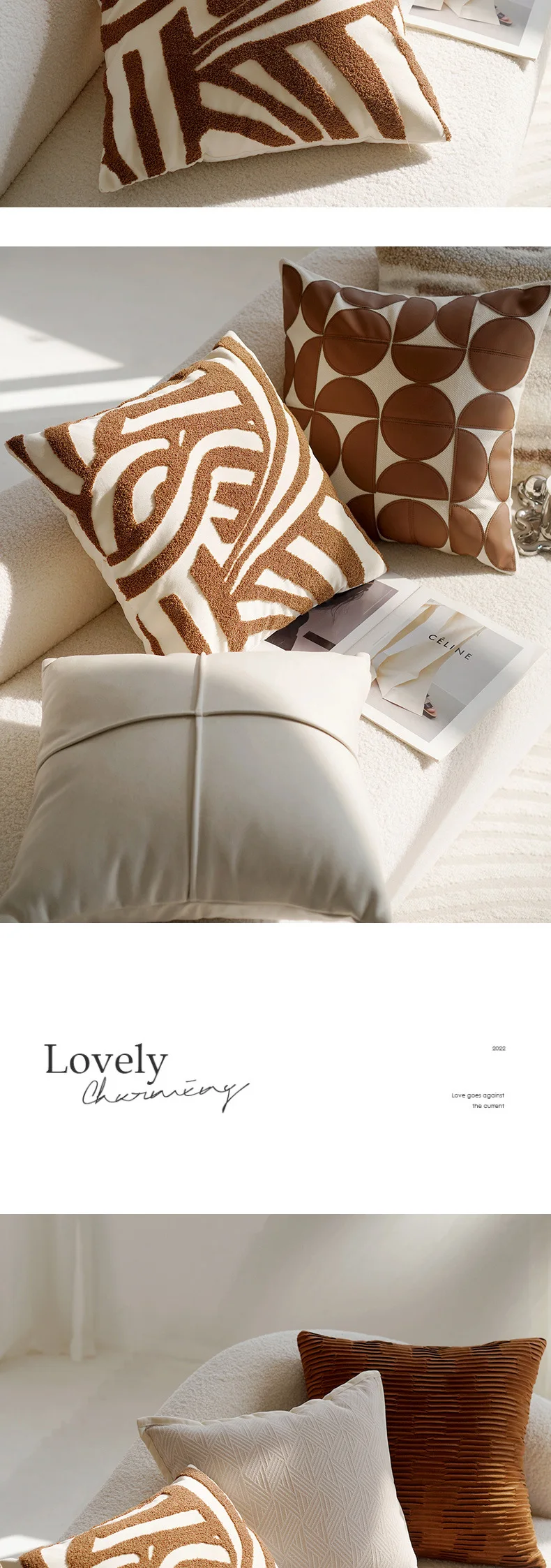 45x45CM Brown Vintage Nordic Throw Pillow Cover Cream Light luxury Sofa Cushion Waist Cover Simple Decorative Pillowcase