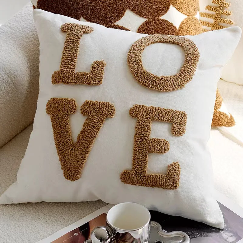 45x45CM Brown Vintage Nordic Throw Pillow Cover Cream Light luxury Sofa Cushion Waist Cover Simple Decorative Pillowcase