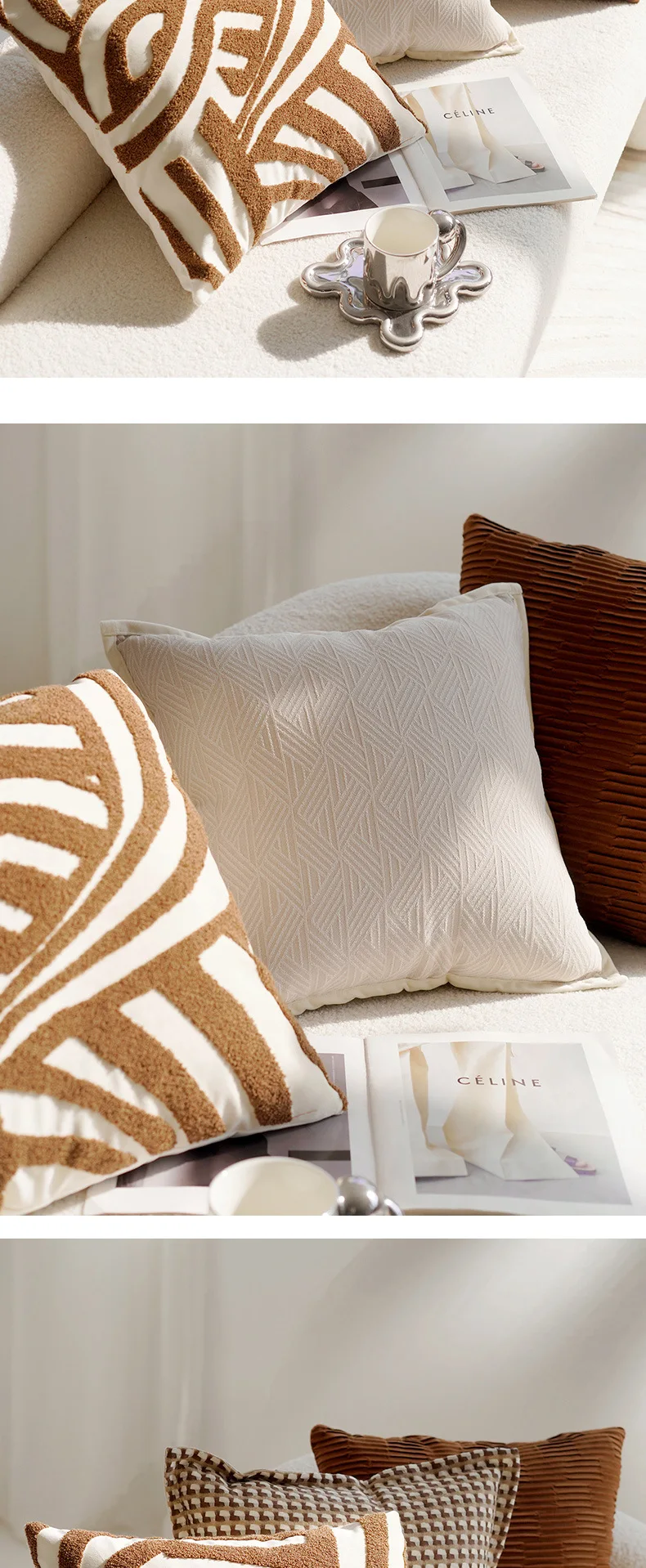 45x45CM Brown Vintage Nordic Throw Pillow Cover Cream Light luxury Sofa Cushion Waist Cover Simple Decorative Pillowcase