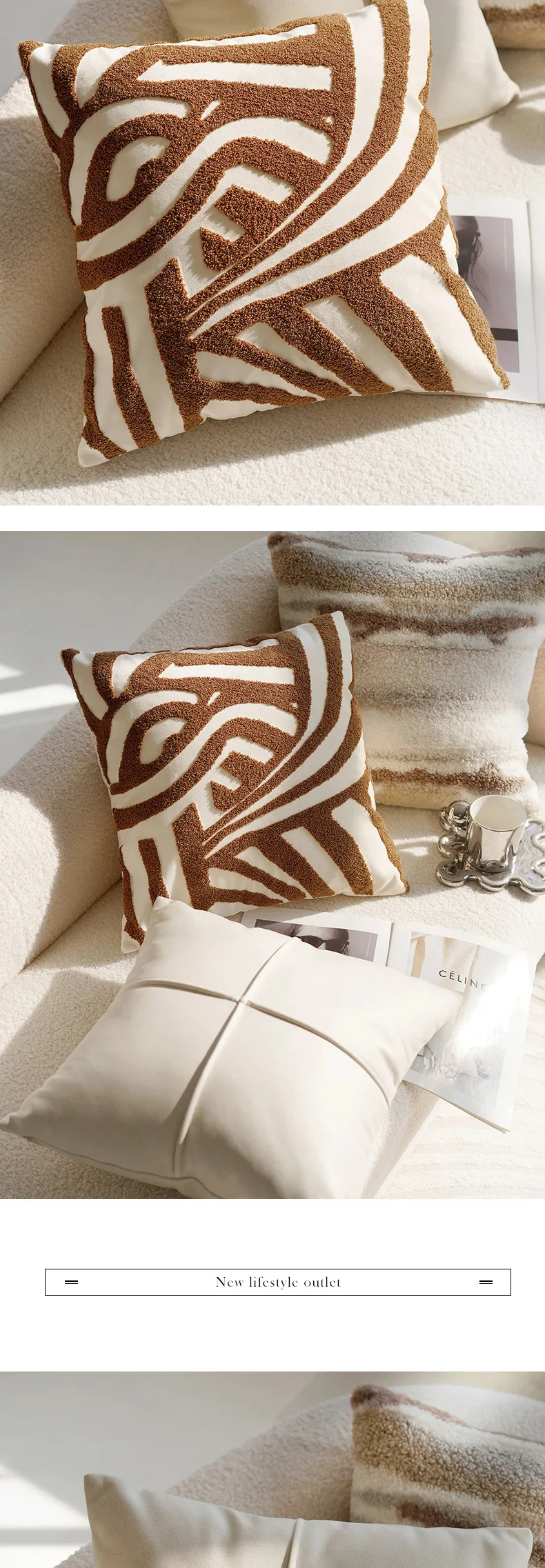 45x45CM Brown Vintage Nordic Throw Pillow Cover Cream Light luxury Sofa Cushion Waist Cover Simple Decorative Pillowcase