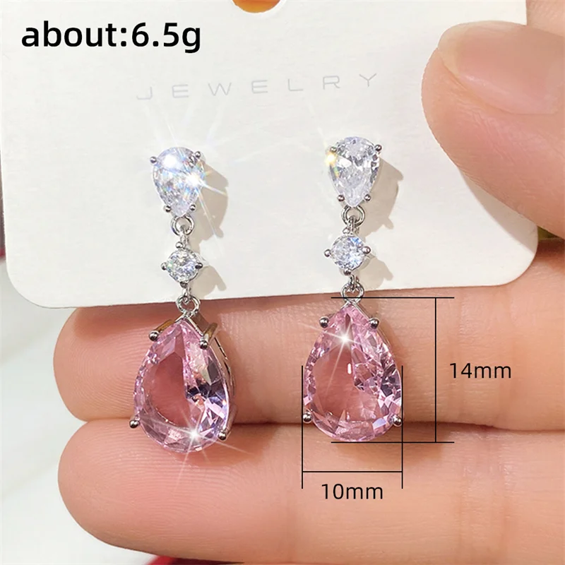 Huitan Temperament Sweet Pink Pear Cubic Zirconia Drop Earrings Women Engagement Party Exquisite Ear Accessories Fashion Jewelry