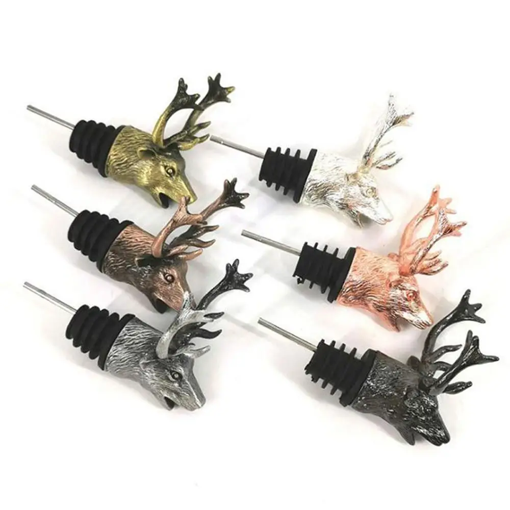 Deer Head Wine Pourer Bottle Stoppers Zinc Alloy Bar Tools Wedding Party Drinks Wine Aerators Kitchen Tool Accessories