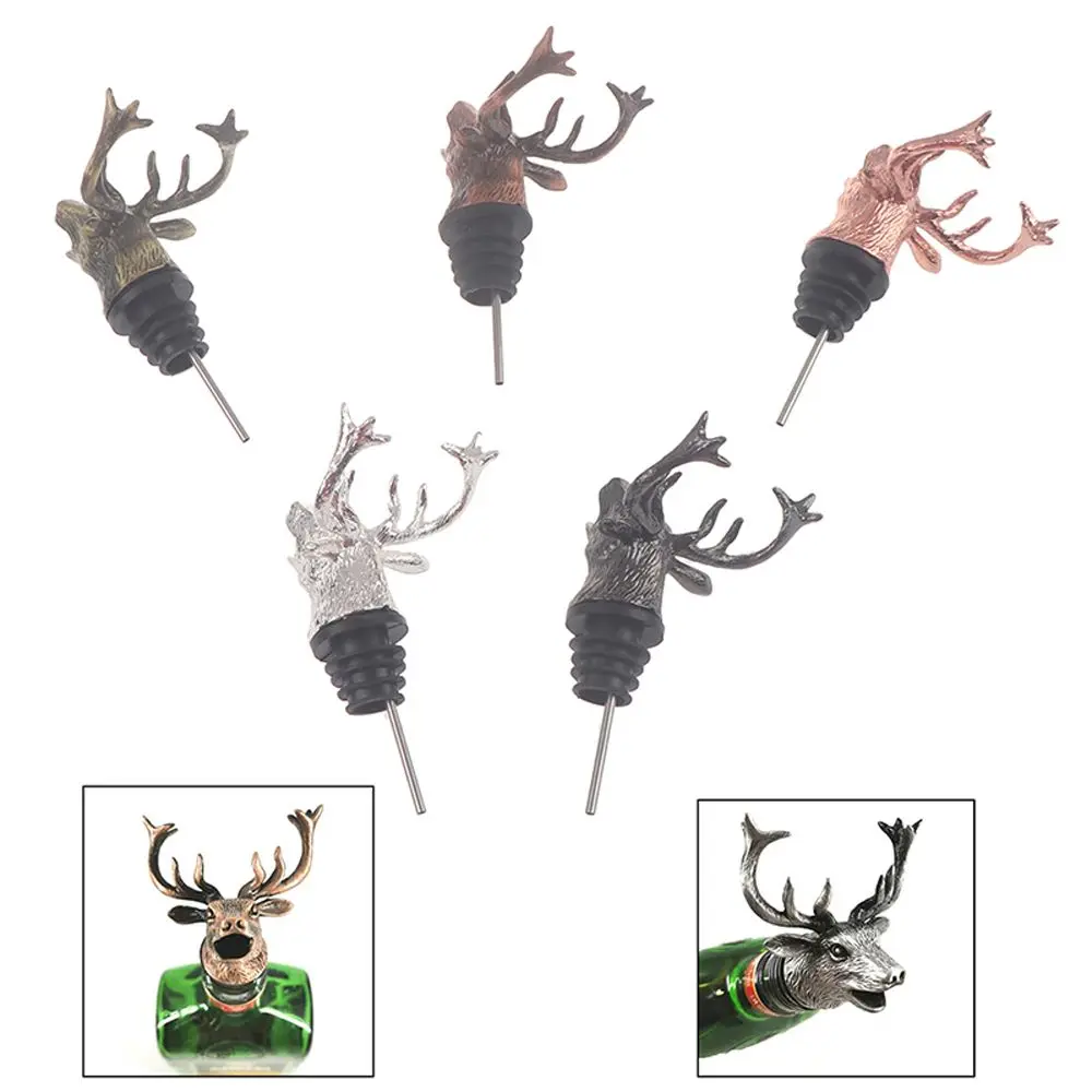 Deer Head Wine Pourer Bottle Stoppers Zinc Alloy Bar Tools Wedding Party Drinks Wine Aerators Kitchen Tool Accessories