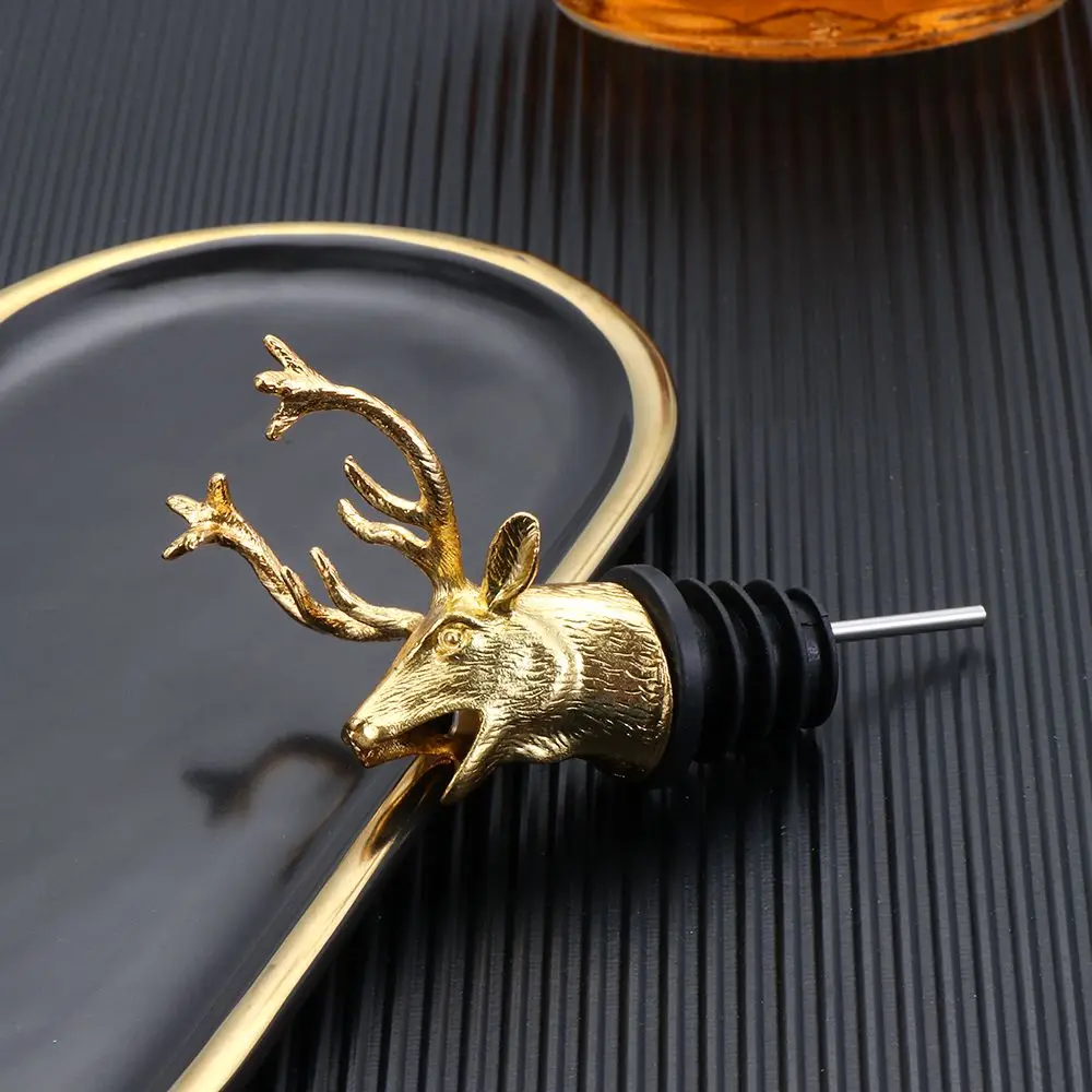 Deer Head Wine Pourer Bottle Stoppers Zinc Alloy Bar Tools Wedding Party Drinks Wine Aerators Kitchen Tool Accessories