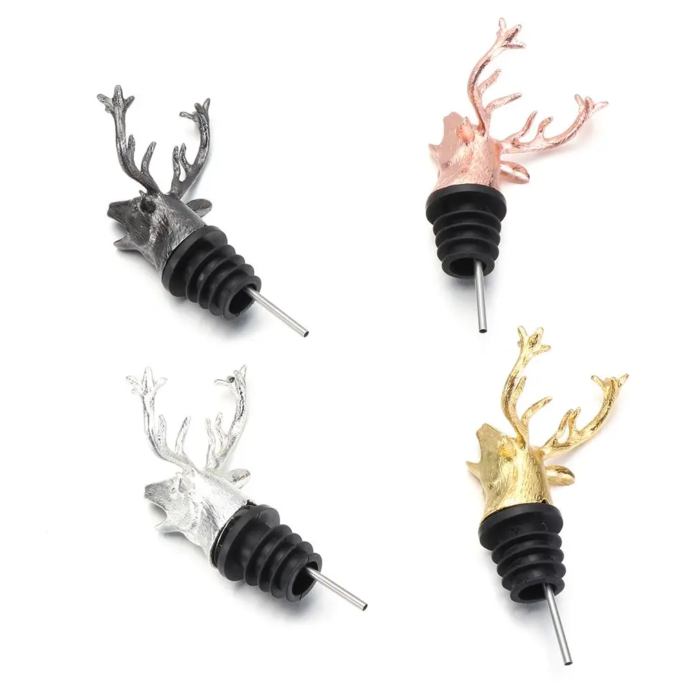 Deer Head Wine Pourer Bottle Stoppers Zinc Alloy Bar Tools Wedding Party Drinks Wine Aerators Kitchen Tool Accessories