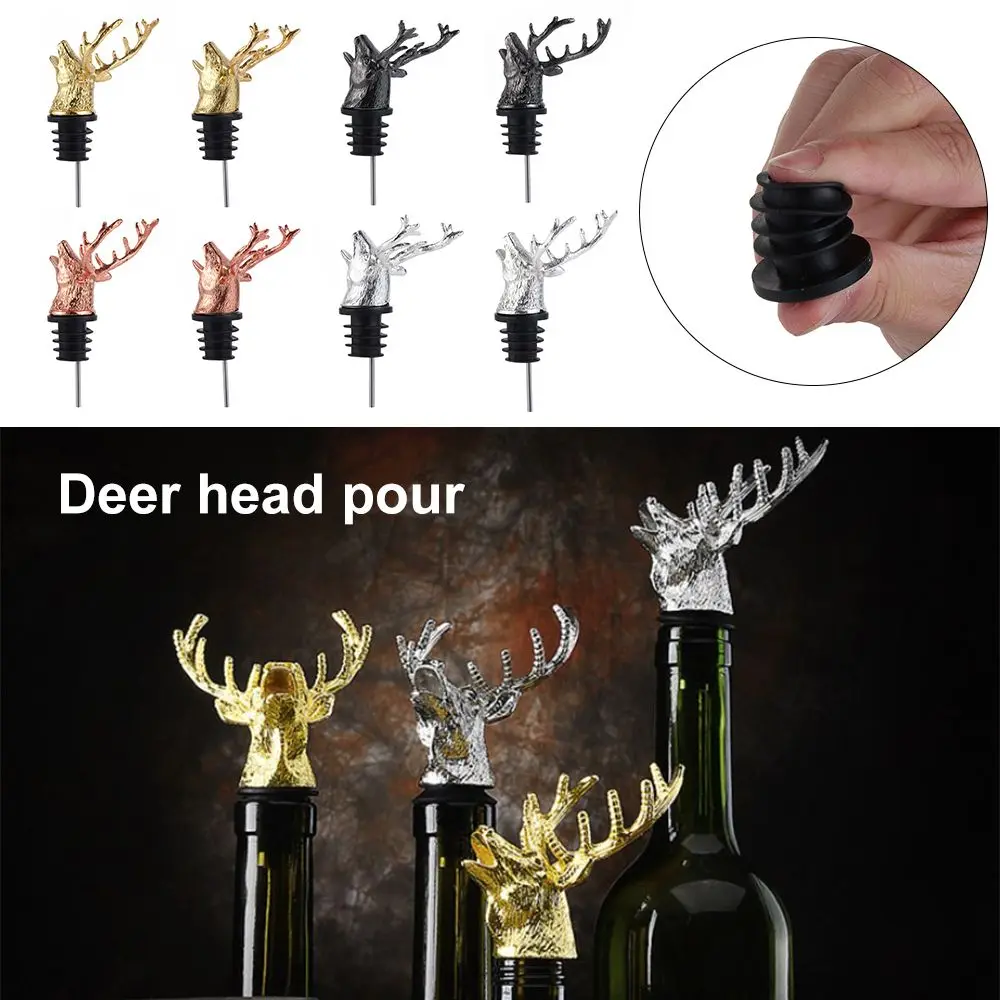 Deer Head Wine Pourer Bottle Stoppers Zinc Alloy Bar Tools Wedding Party Drinks Wine Aerators Kitchen Tool Accessories