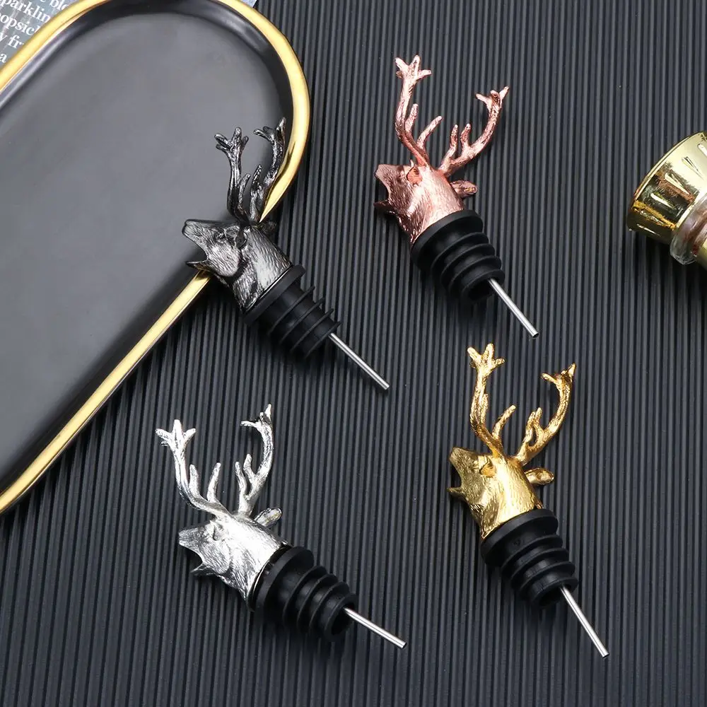 Deer Head Wine Pourer Bottle Stoppers Zinc Alloy Bar Tools Wedding Party Drinks Wine Aerators Kitchen Tool Accessories