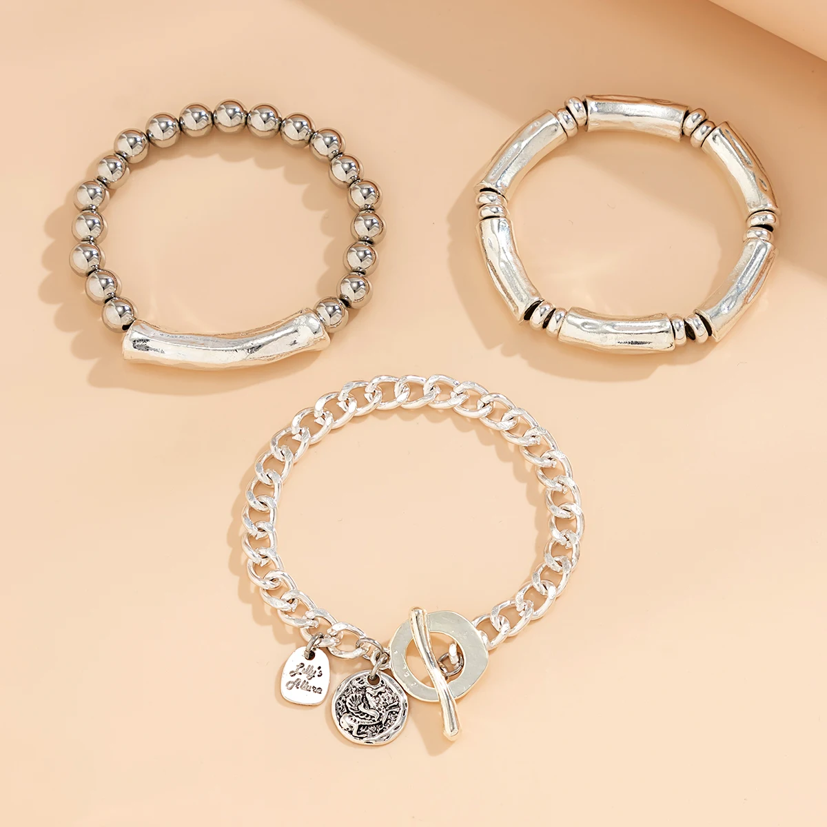 Ingemark 4Pcs/Set Vintage OT Buckle Coin Pendant Bracelet for Women on Hand Goth Open Charm Bangles Couple Friends Jewelry Gift