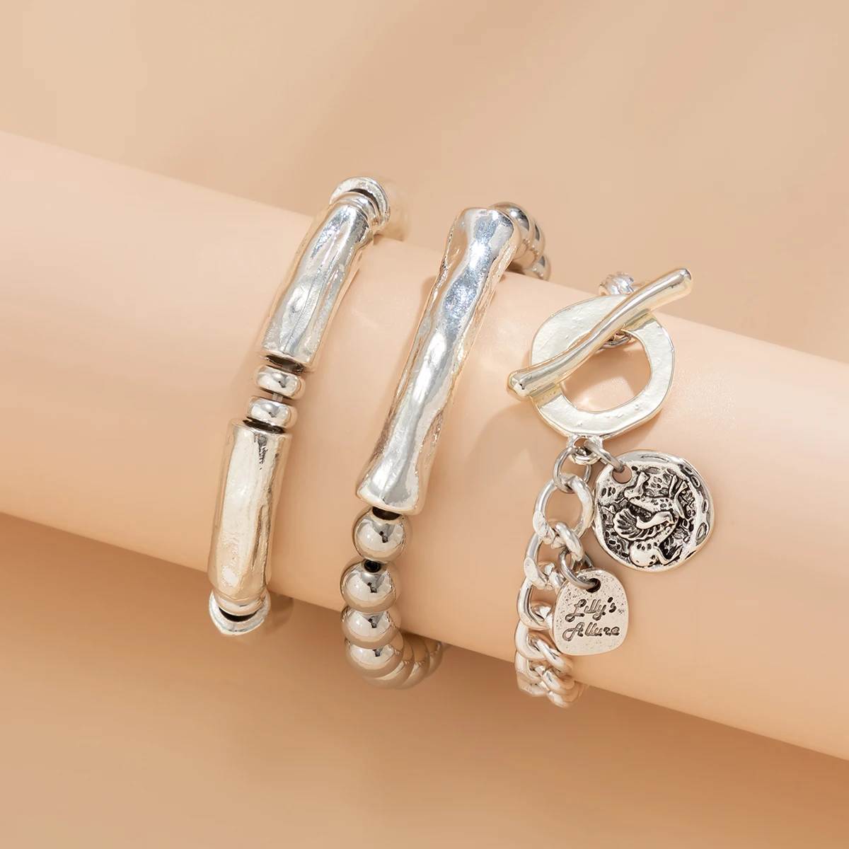 Ingemark 4Pcs/Set Vintage OT Buckle Coin Pendant Bracelet for Women on Hand Goth Open Charm Bangles Couple Friends Jewelry Gift