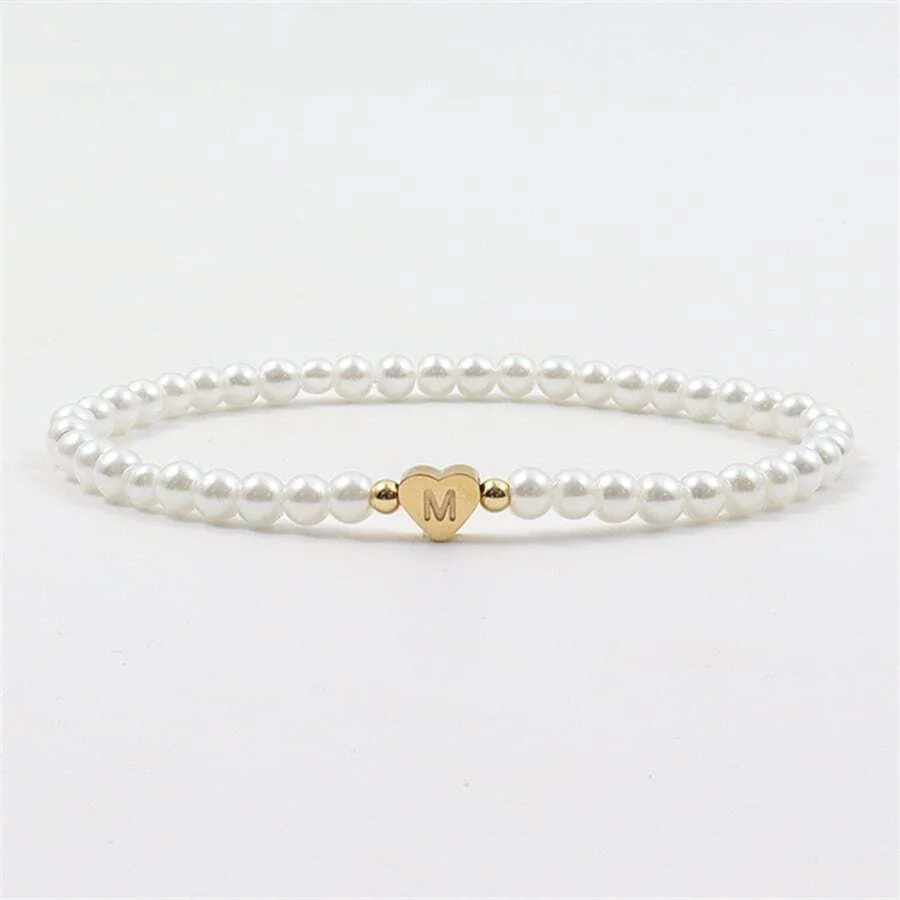26 Letters Initial Bracelet For Women Faux Pearl Bracelet Fashion Women link Bracelet Wristband Jewelry gift Pearl Bracelet A-Z