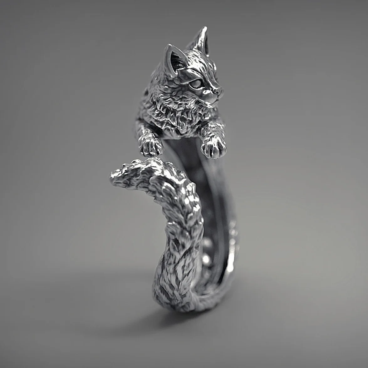 Retro Dark Cat Kitty Ring For Men Women Gothic Silver Color Adjustable Ring Pet Handmade Jewelry Accessories Unisex Lovers Gift