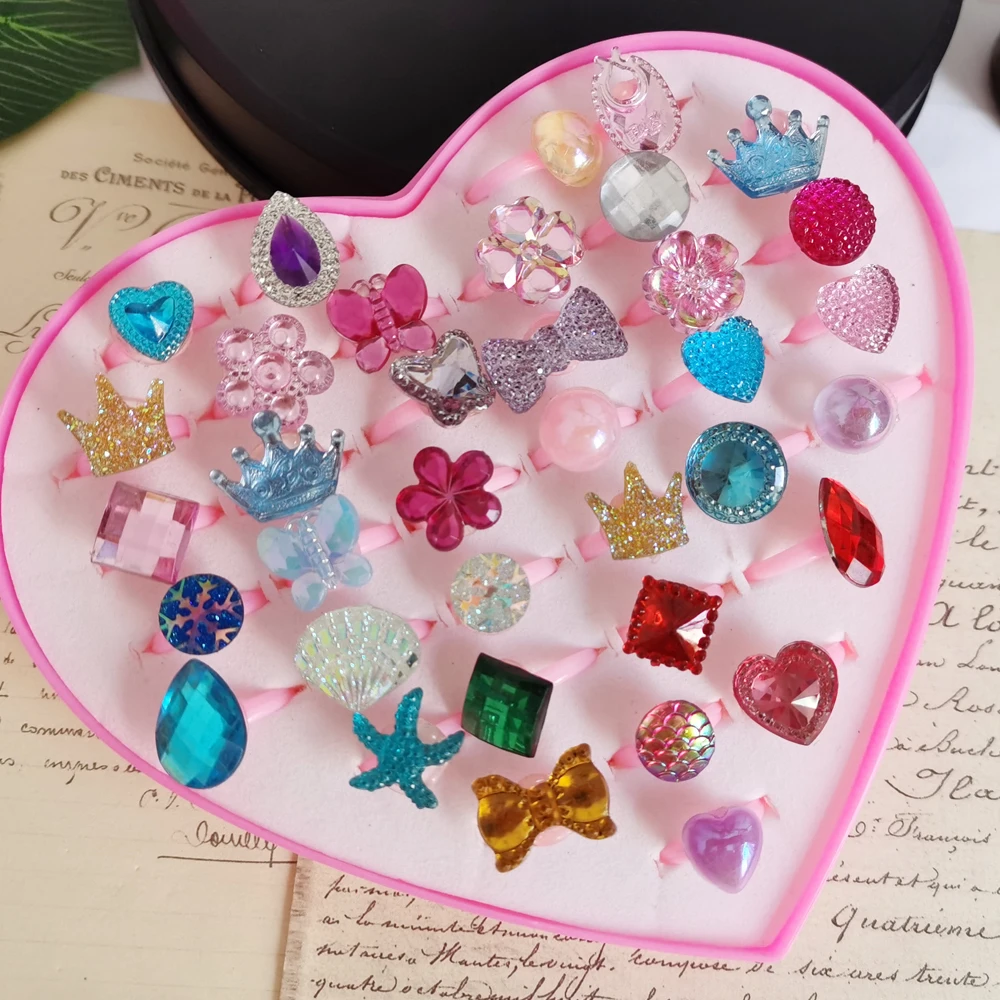 5/12/36pcs/Lot Wholesale Child Resin Candy Flower Bow Starfish Finger Rings Plastic Kid Ring Children Party Gifts Birthday Girls