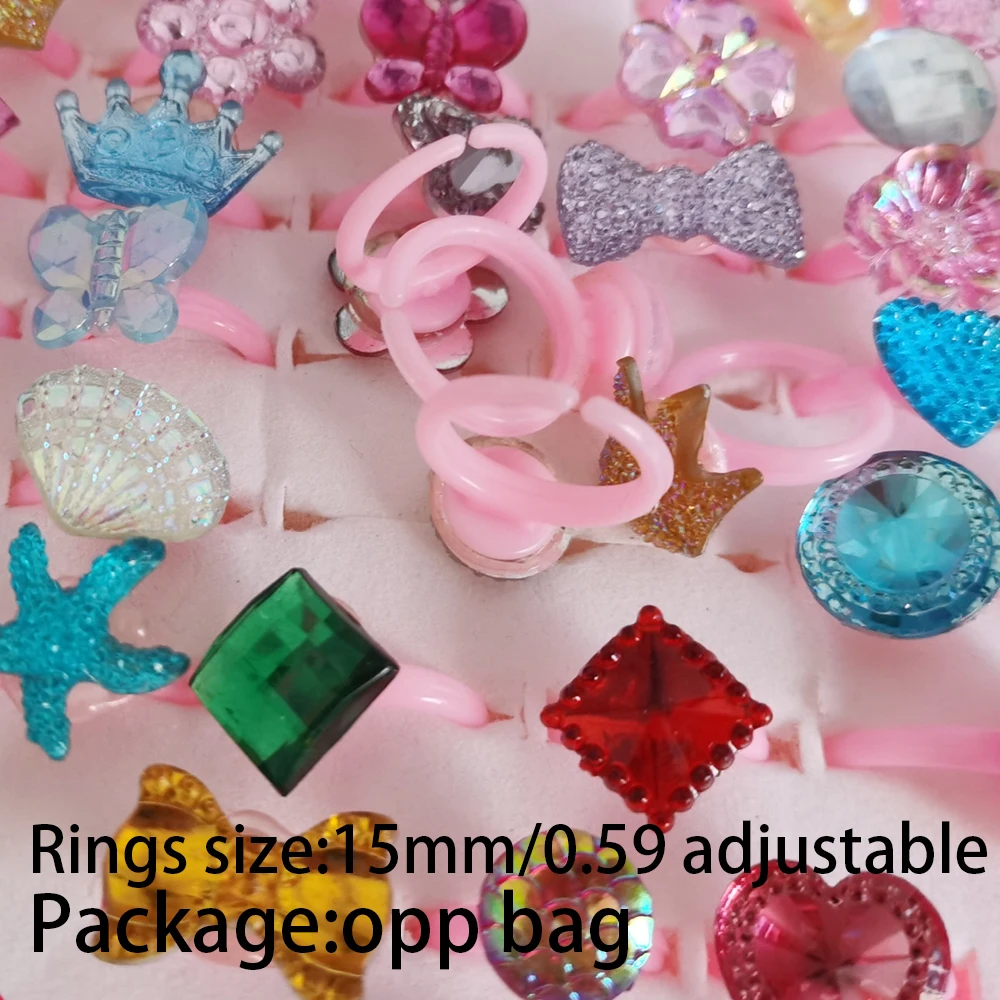 5/12/36pcs/Lot Wholesale Child Resin Candy Flower Bow Starfish Finger Rings Plastic Kid Ring Children Party Gifts Birthday Girls