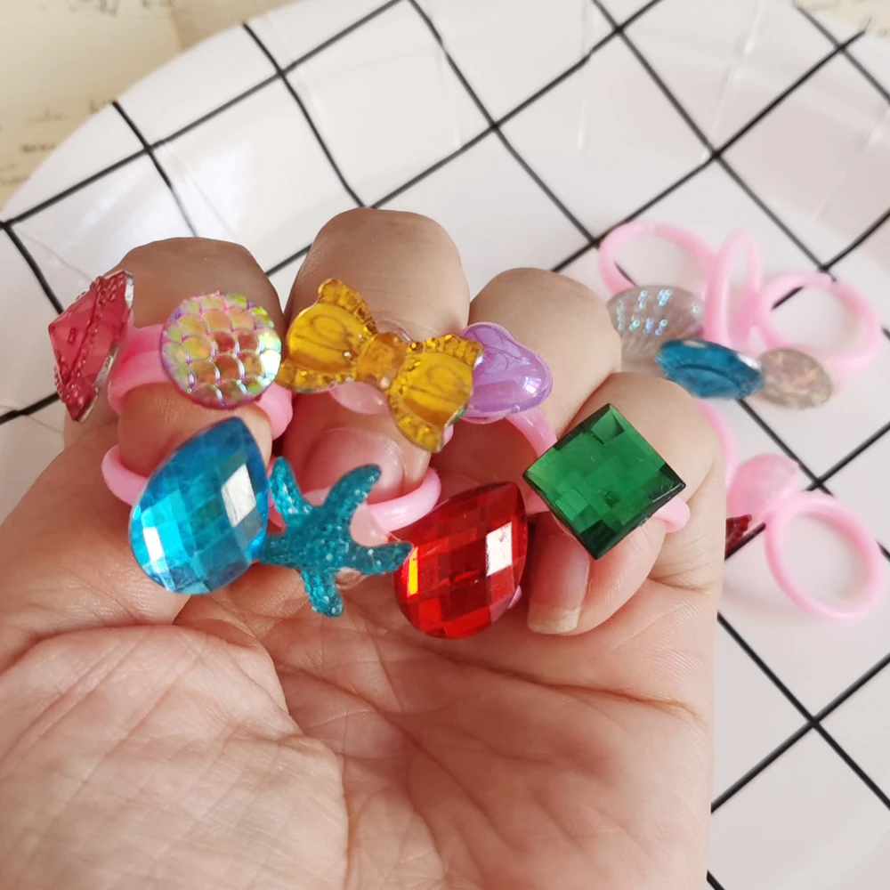 5/12/36pcs/Lot Wholesale Child Resin Candy Flower Bow Starfish Finger Rings Plastic Kid Ring Children Party Gifts Birthday Girls