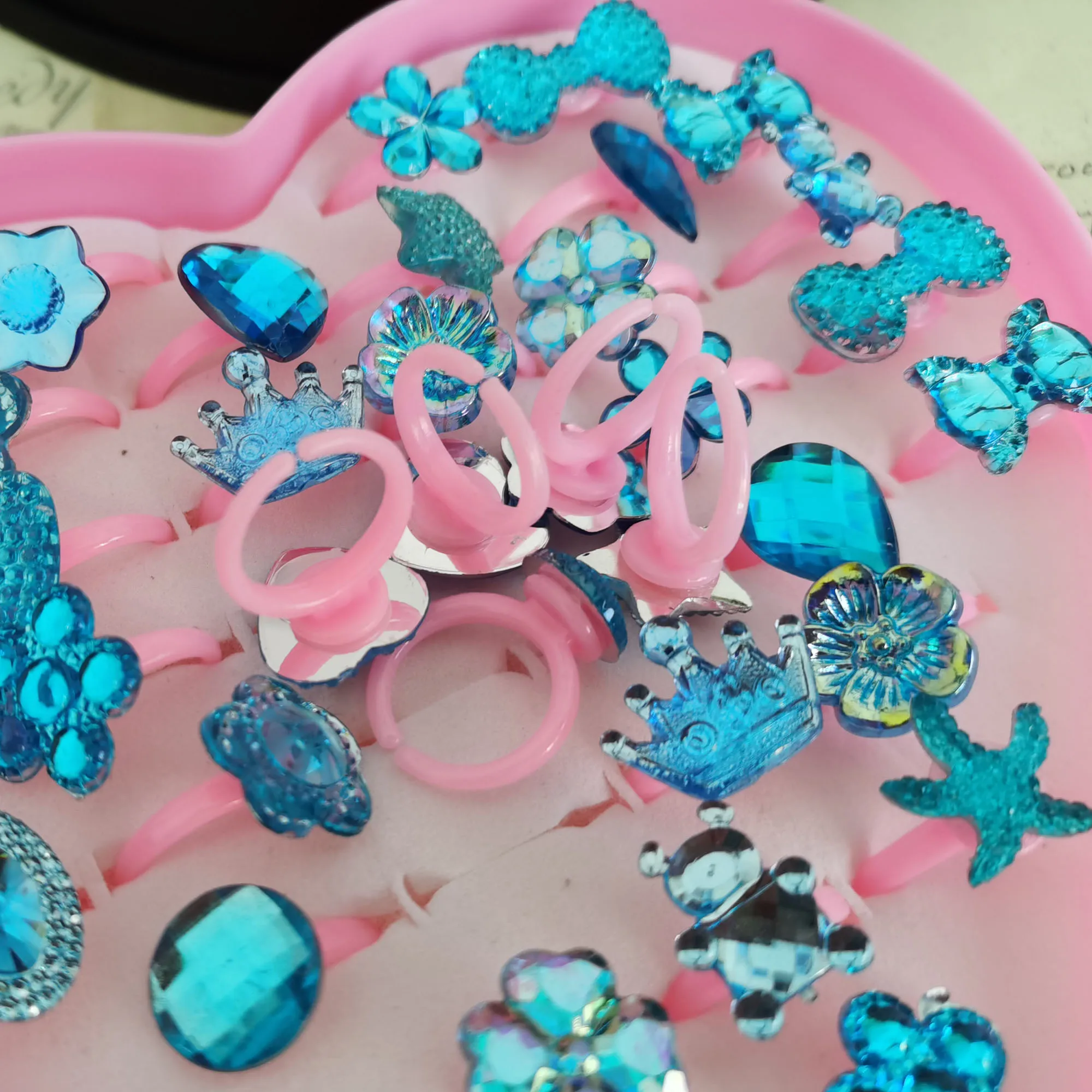 5/12/36pcs/Lot Wholesale Child Resin Candy Flower Bow Starfish Finger Rings Plastic Kid Ring Children Party Gifts Birthday Girls