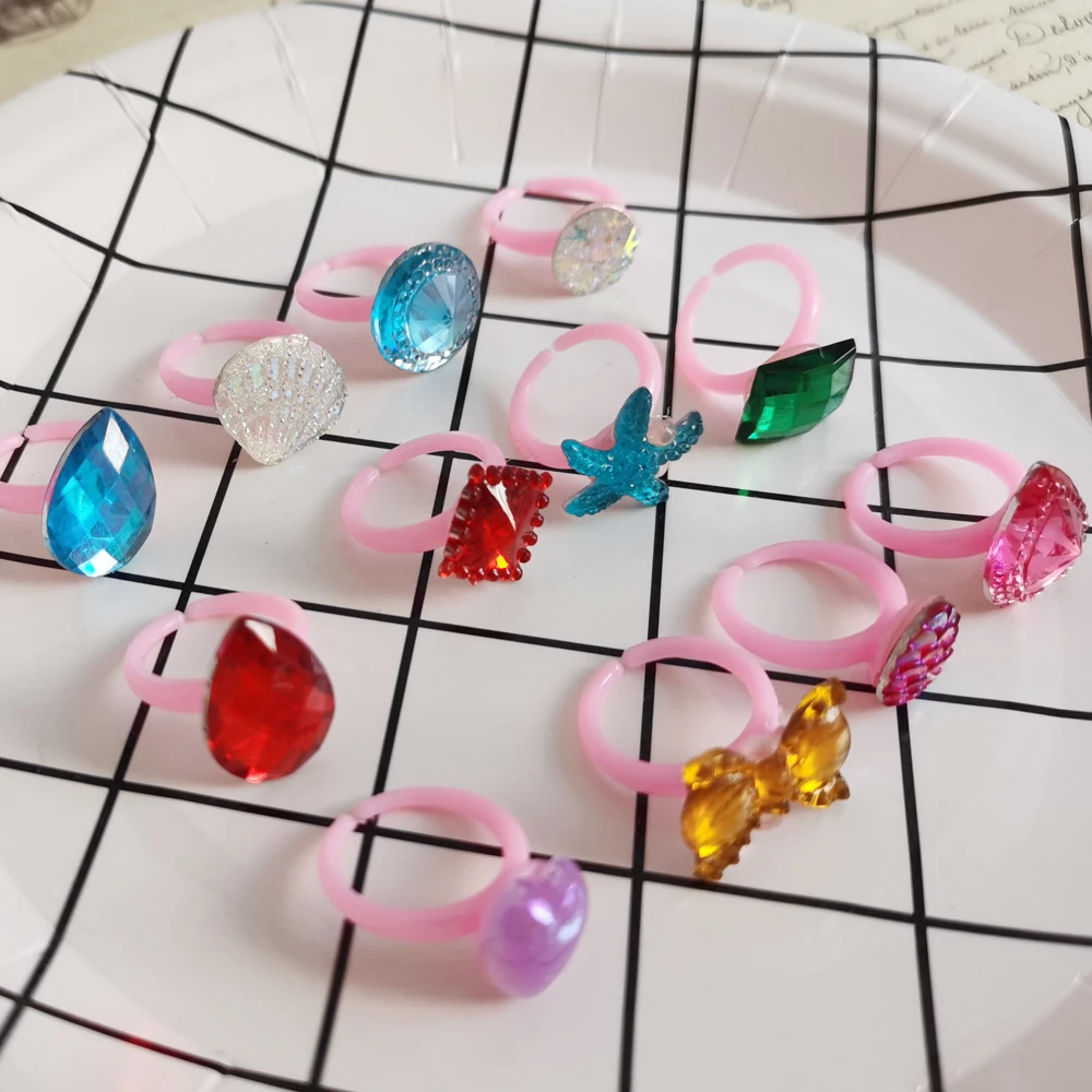5/12/36pcs/Lot Wholesale Child Resin Candy Flower Bow Starfish Finger Rings Plastic Kid Ring Children Party Gifts Birthday Girls