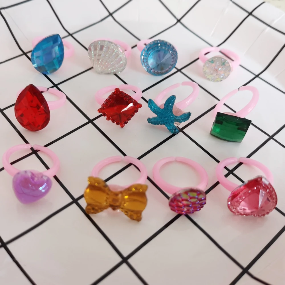 5/12/36pcs/Lot Wholesale Child Resin Candy Flower Bow Starfish Finger Rings Plastic Kid Ring Children Party Gifts Birthday Girls