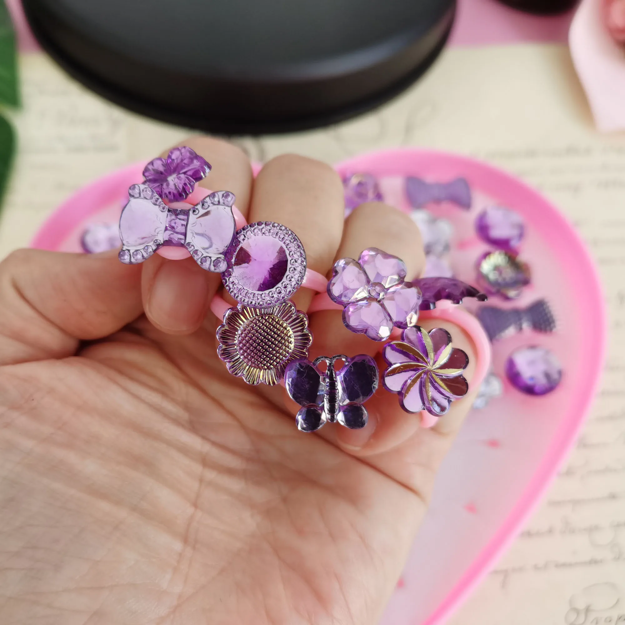 5/12/36pcs/Lot Wholesale Child Resin Candy Flower Bow Starfish Finger Rings Plastic Kid Ring Children Party Gifts Birthday Girls