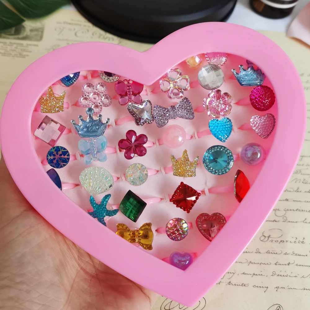 5/12/36pcs/Lot Wholesale Child Resin Candy Flower Bow Starfish Finger Rings Plastic Kid Ring Children Party Gifts Birthday Girls