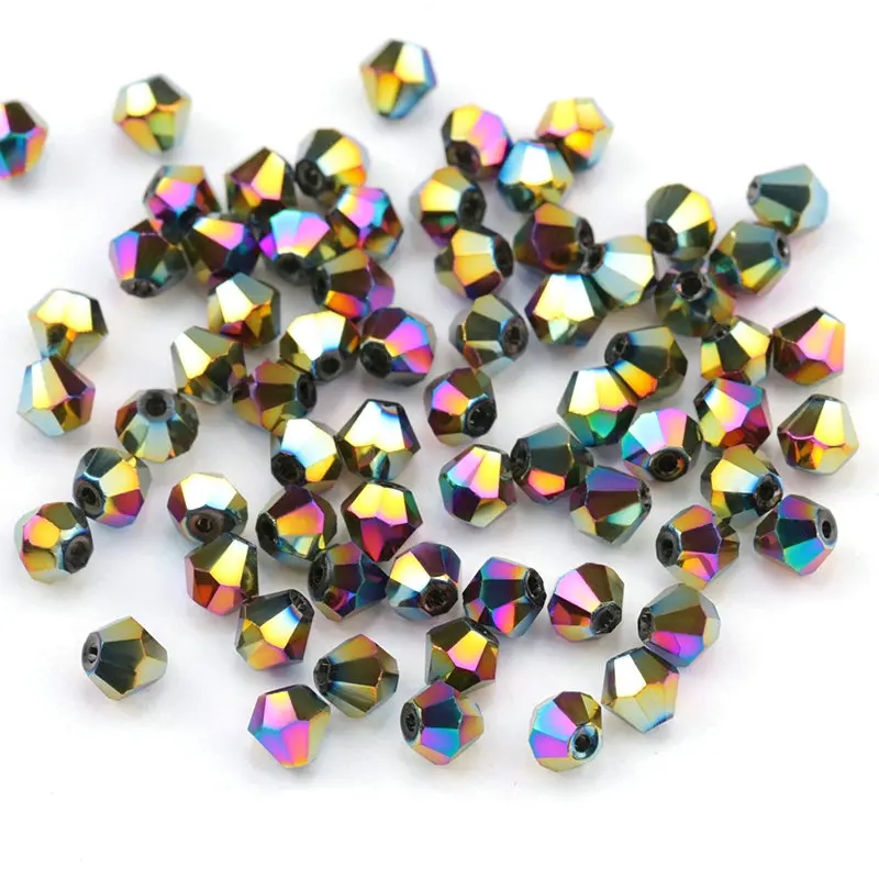 4mm Shiny Metal Color Bicone Beads 5238 Glass Beads Half Plated Color Beads Crystal Jewelry Beads for Jewelry Making 120pcs/Lot