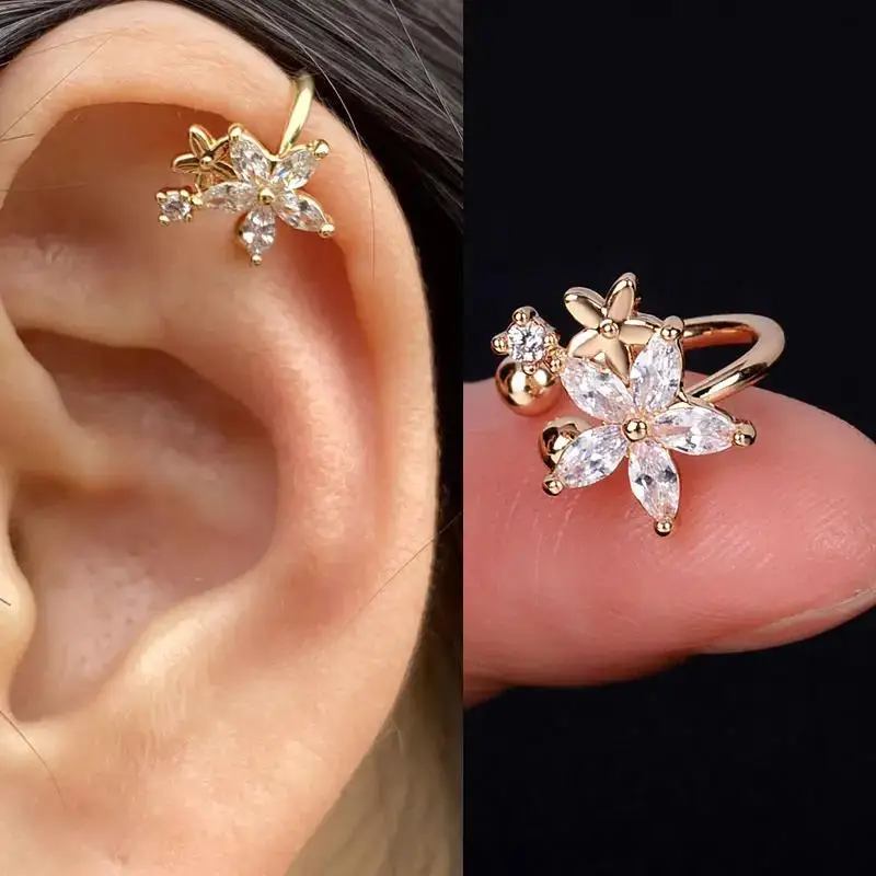 1Pc Fashion Crystal cz Star Leaf Clip Earrings for Women Men Creative Simple C Ear Cuff Non-Piercing Ear Clip 2024 Trend Jewelry