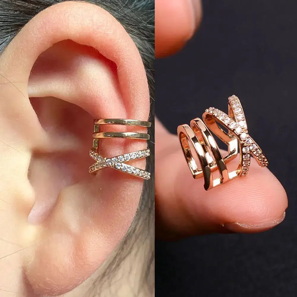 1Pc Fashion Crystal cz Star Leaf Clip Earrings for Women Men Creative Simple C Ear Cuff Non-Piercing Ear Clip 2024 Trend Jewelry