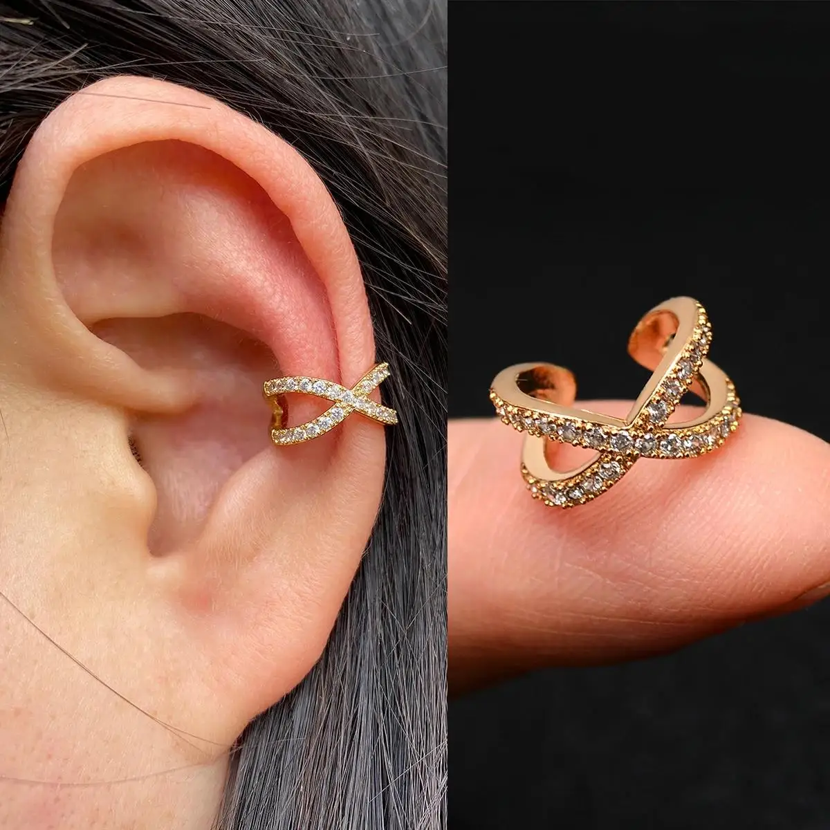 1Pc Fashion Crystal cz Star Leaf Clip Earrings for Women Men Creative Simple C Ear Cuff Non-Piercing Ear Clip 2024 Trend Jewelry