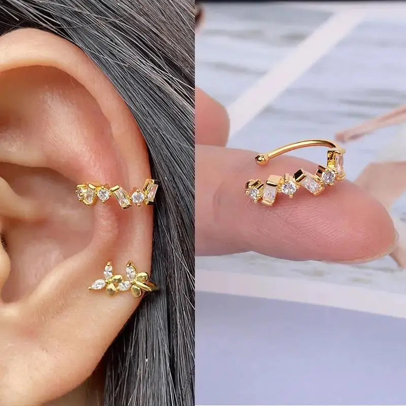 1Pc Fashion Crystal cz Star Leaf Clip Earrings for Women Men Creative Simple C Ear Cuff Non-Piercing Ear Clip 2024 Trend Jewelry