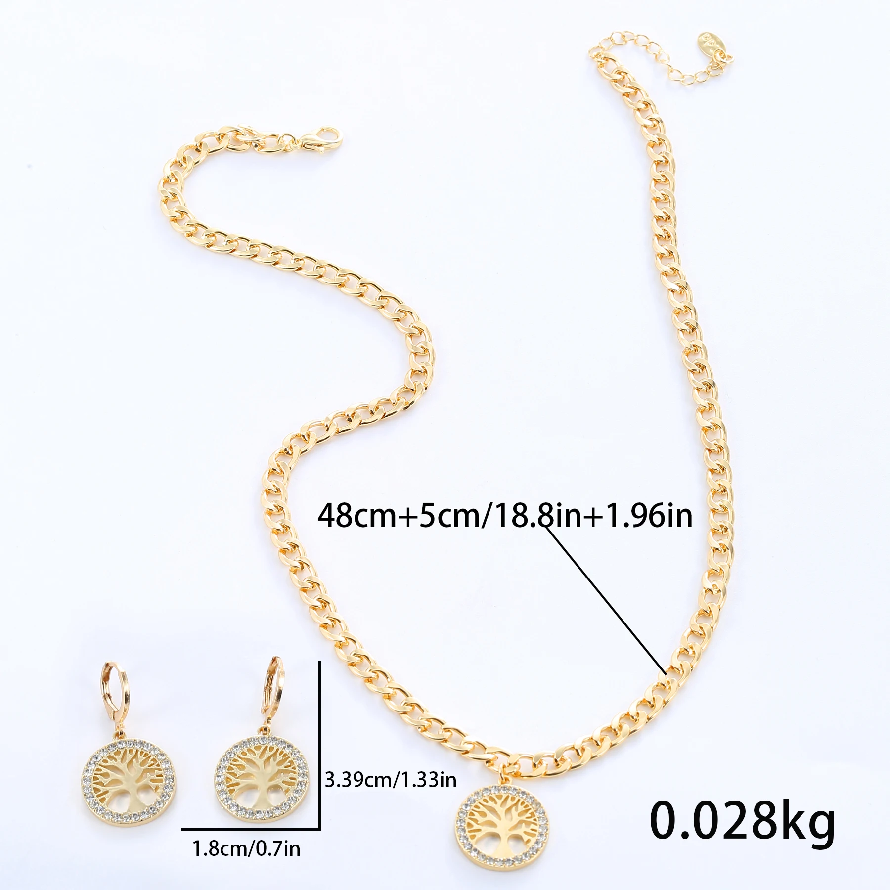 316L Stainless Steel Jewelry Set Rhinestone Tree of Life Pendant Necklace Hoop Earrings For Women Fashion Gold Gift Accessories