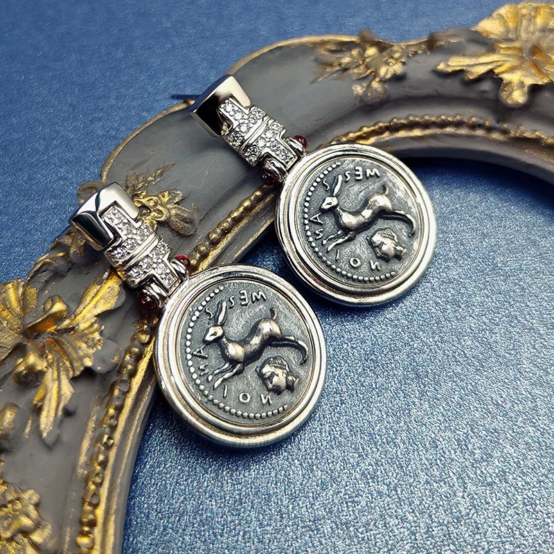 New Light Luxury Retro Italian Coin Earrings Women's Personalized Rabbit Coin Jewelry wholesale
