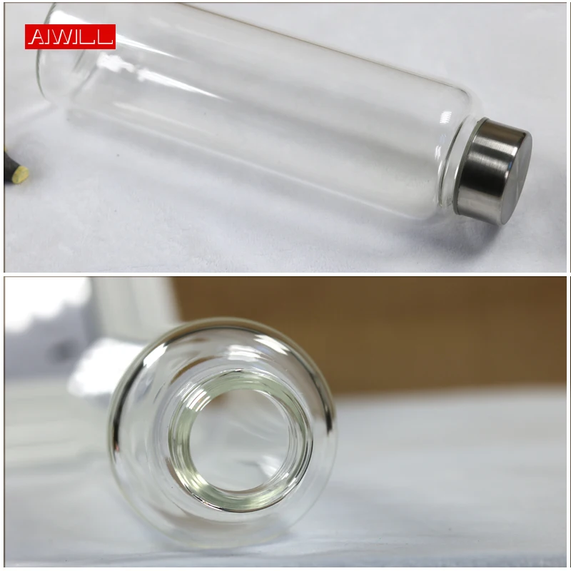 AIWILL Hot Selling Glass Sport Water Bottle With Protective Bag 280ml / 360ml / 550ml Fruit Outdoor Bike Bottles High Quality
