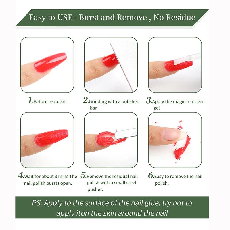 15ml Nail Polish Remover For Nails in 3-5 Minutes Easily Quickly Removes Semi Permanent Soak Off UV Gel Polish Burst Gel&nailoil
