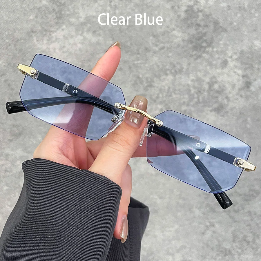 Luxury Rimless Business Rectangle Gradient Lenses Unisex Fashion Sunglasses Women Men Fashion Colored Lenses Metal Frame Glasses