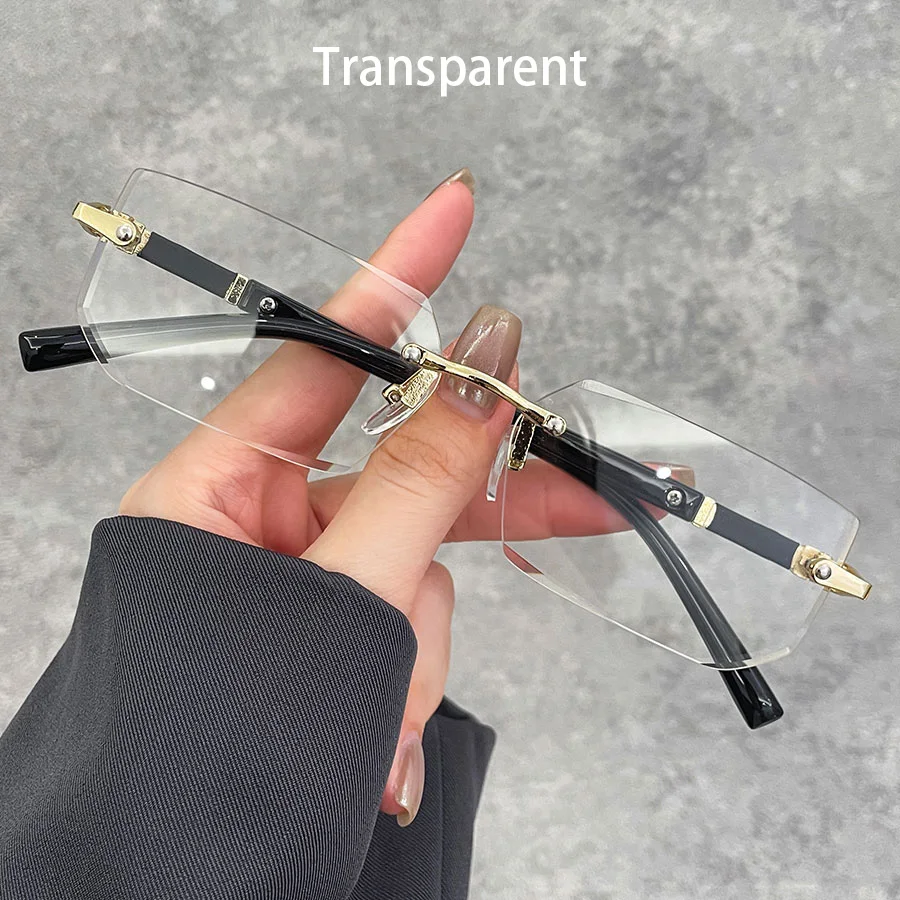 Luxury Rimless Business Rectangle Gradient Lenses Unisex Fashion Sunglasses Women Men Fashion Colored Lenses Metal Frame Glasses