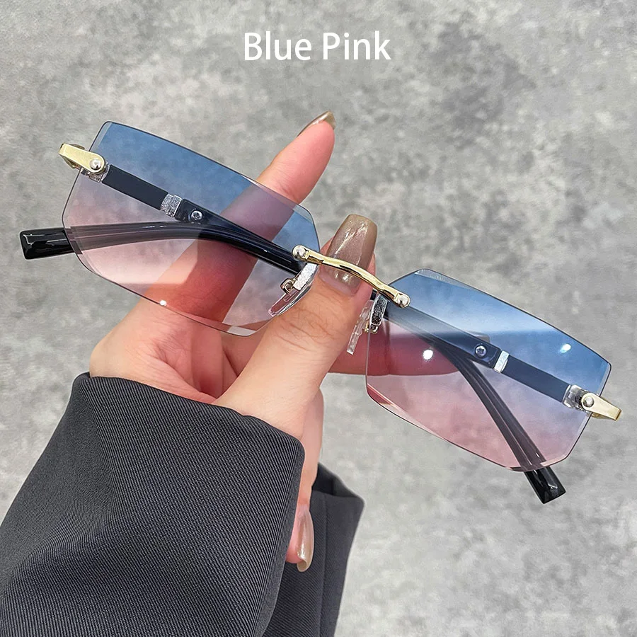 Luxury Rimless Business Rectangle Gradient Lenses Unisex Fashion Sunglasses Women Men Fashion Colored Lenses Metal Frame Glasses
